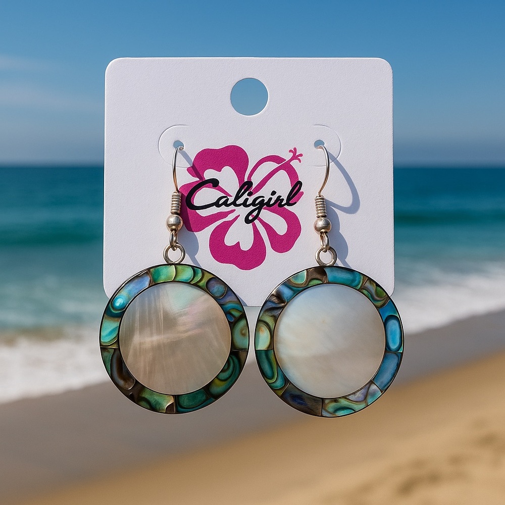 Blue and Green Tropical Earrings with Palm Leaf Design